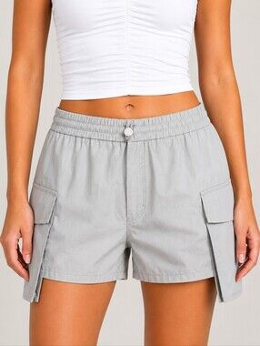 Zara Grey High-Waisted Oversized Cargo Utility Shorts XS Gorpcore Streetwear